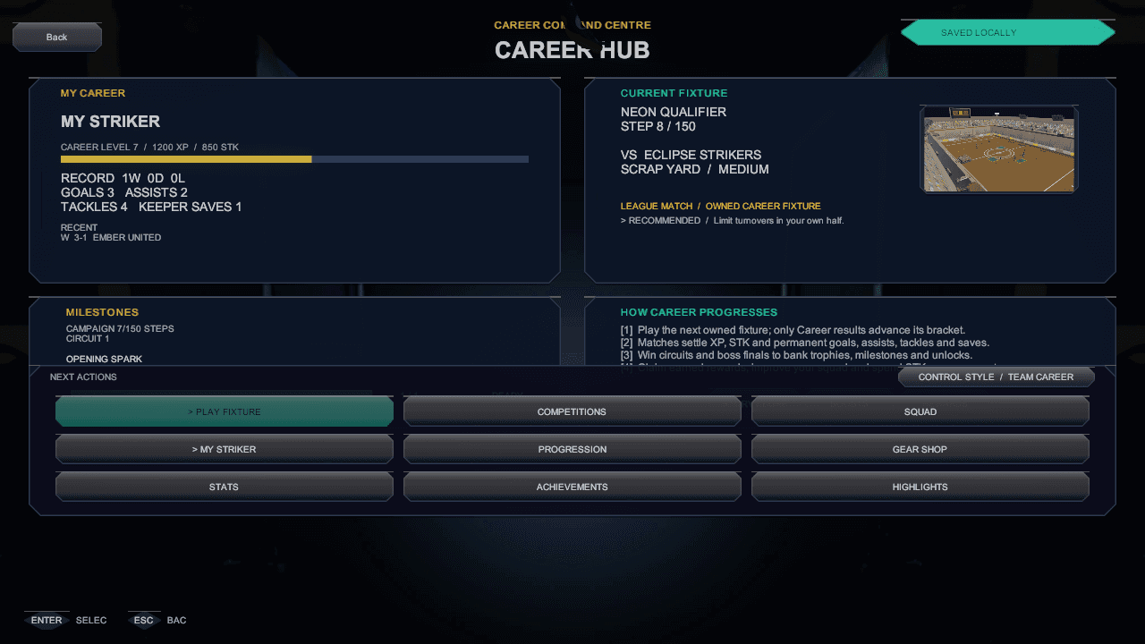 Career Hub in-engine screen capture