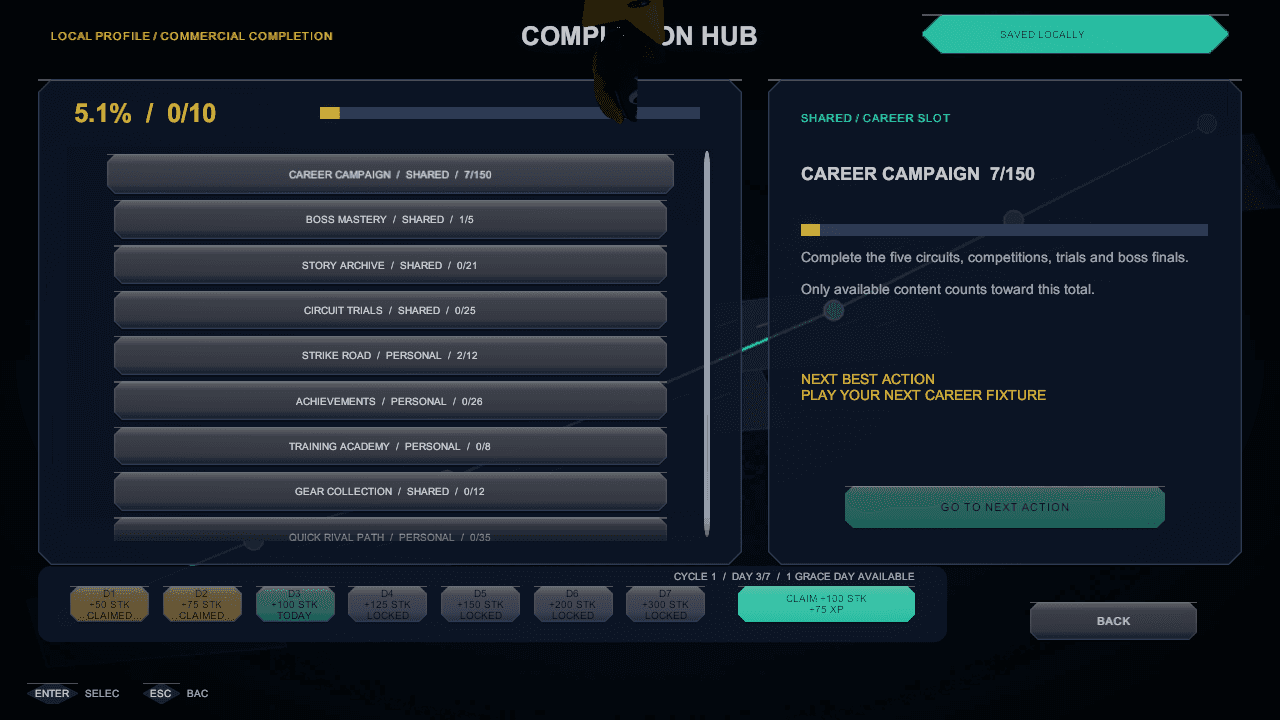 Completion Hub in-engine screen capture