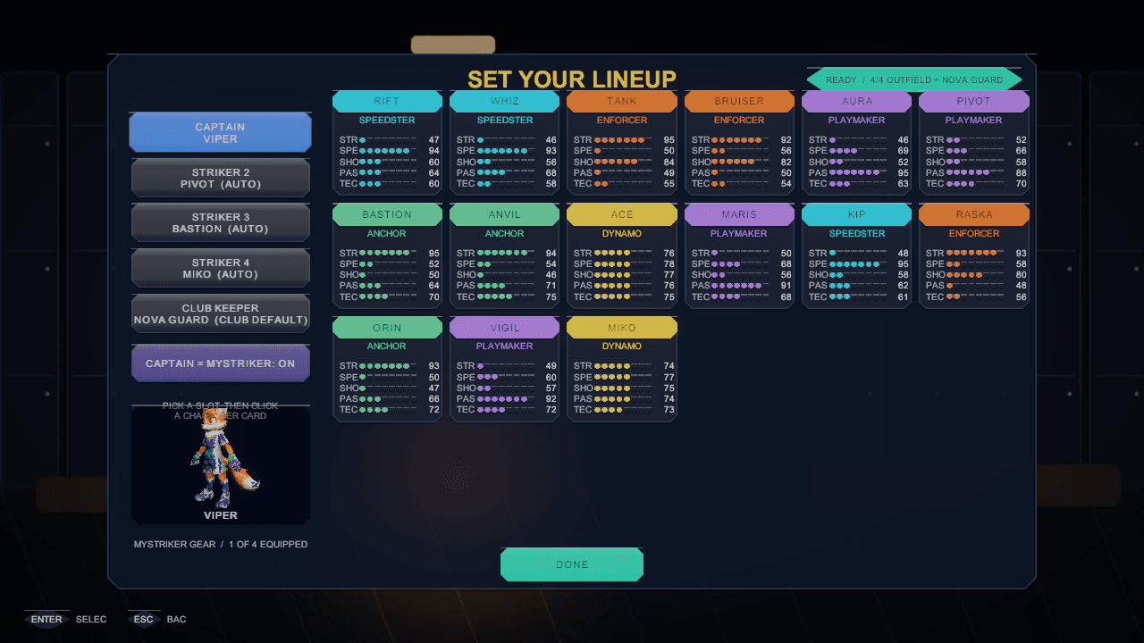 Lineup Select in-engine screen capture