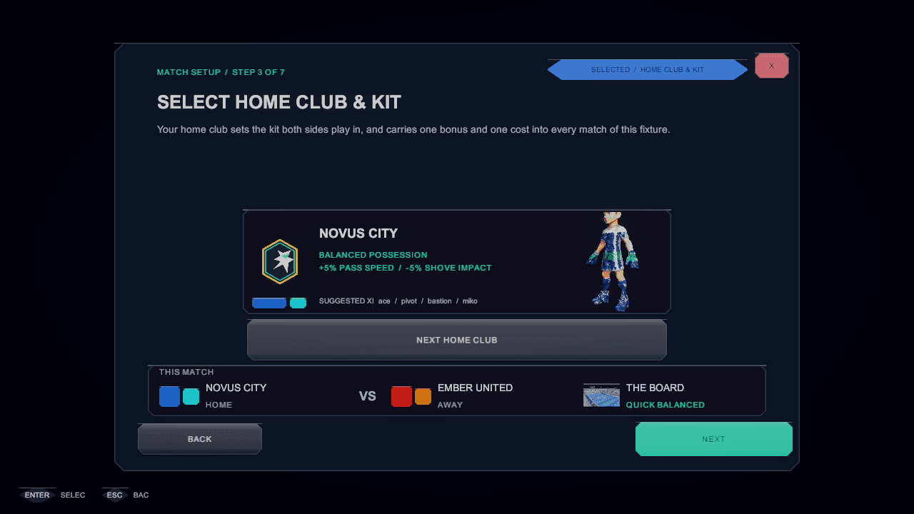 Club Select in-engine screen capture